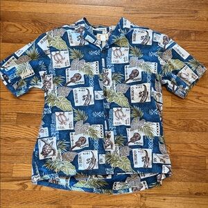 Vintage Royal Hawaiian Blue Tropical Print Short-Sleeve Shirt